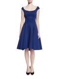 Ribbed Sleeveless Fit-&-Flare Cocktail Dress, Navy