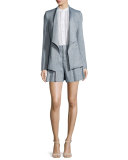 Jaclyn Cap-Sleeve Pintucked Blouse, White