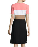 Short-Sleeve Colorblock Shift Dress, Multi Colors