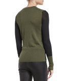 Marissa Colorblock Crewneck Wool Top, Army