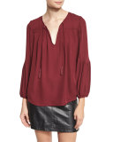 Ezbeth Silk Georgette Peasant Top, Raisin