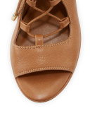 Cordelia Lace-Up Open-Toe Chunky-Heel Bootie, Whiskey