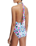 Cabana Printed Cross-Halter One-Piece Swimsuit