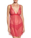 Minoa Sheer Lace Babydoll, Claret Red