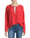 Raglan Split-Neck Blouse, Blood Orange