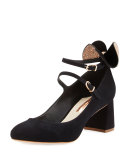 Lilia Bow Suede 60mm Mary Jane Pump, Black