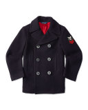 Double-Breasted Naval Peacoat, Blue, Size 2-7