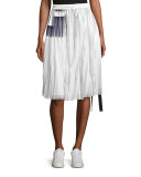 Blaise Pleated Metallic Drawstring Skirt, Off White