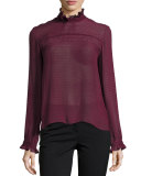 Emile-D Ruffle Long-Sleeve Top, Dark Plum