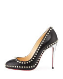 Dora Spike Leather Red Sole Pump, Black/Silver