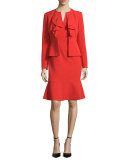 Long-Sleeve Ruffle-Front Dress Suit, Paprika