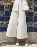High-Waist Wide-Leg Culotte Pants, Ivory