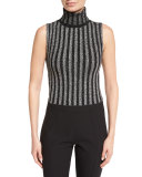 Cielo Turtleneck Metallic-Striped Top, Black/Silver