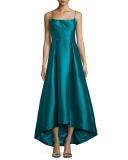 Adashi Sleeveless High-Low Gown, Green