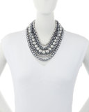 Seven-Row Simulated Pearl Necklace, Gray