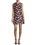 Sleeveless Flamingo-Print Fit-&-Flare Dress