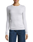 Long-Sleeve Cashmere Sweater, White