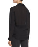 Long-Sleeve Silk Wrap Top