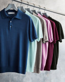 Short-Sleeve Cashmere-Silk Polo Shirt, Navy