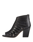 Greece Laser-Cut Open-Toe Bootie, Black