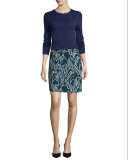 Long-Sleeve Contrast-Tipped Pullover, Marine/Deep Forest
