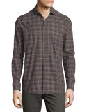 John Plaid Oxford Shirt, Gray/Brown