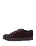 Matte Cap-Toe Suede Low-Top Sneaker, Burgundy
