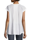 Cap-Sleeve Cotton Combo Tee, White