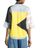 Toriya Short-Sleeve Printed Satin Blouse, Multicolor