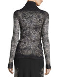 Long-Sleeve Abstract-Print Blouse, Black 