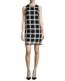 Sleeveless Grid-Pattern Organza Shift Dress