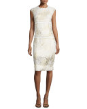 Sleeveless Mixed-Media Sheath Dress, Gesso