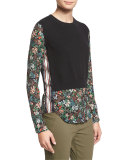 Mellow Mixed-Media Cashmere Sweater, Black