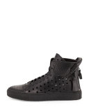 Men's 125mm Perforated Leather High-Top Sneaker, Black