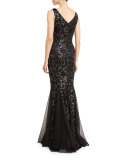 Sleeveless Floral Beaded Godet Gown 