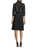 Taffeta 3/4-Sleeve Blouse, Black
