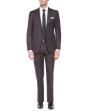 Milbank Check Two-Piece Wool Suit, Burgundy