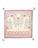 Sharee Printed Silk Tassel Scarf, Coral/Multi