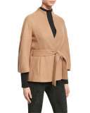 Cashmere Belted 3/4-Sleeve Jacket, Caramel
