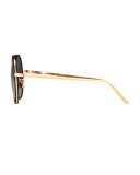 Trimmed Round Monochromatic Sunglasses, Black/Rose Gold