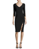 3/4-Sleeve Cutout Sheath Dress, Black