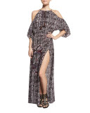 South Pacific Cold-Shoulder Coverup Maxi Dress, Multi
