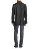 Linen-Blend 3/4-Length Zip-Up Jacket, Black