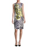 Faith Sleeveless Floral-Print Jacquard Sheath Dress, Multi