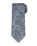 Paisley-Print Chambray Silk Tie, Blue