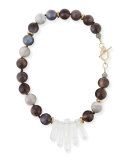 Beaded White Lace Agate Spike Necklace