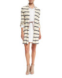 Long-Sleeve Button-Front Shirtdress, White