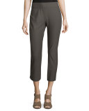Stretch-Crepe Side-Slit Ankle Pants, Oregano