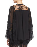 Bell-Sleeve Lace & Georgette Top, Black