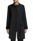 Taffeta Straight Zip Trenchcoat, Black